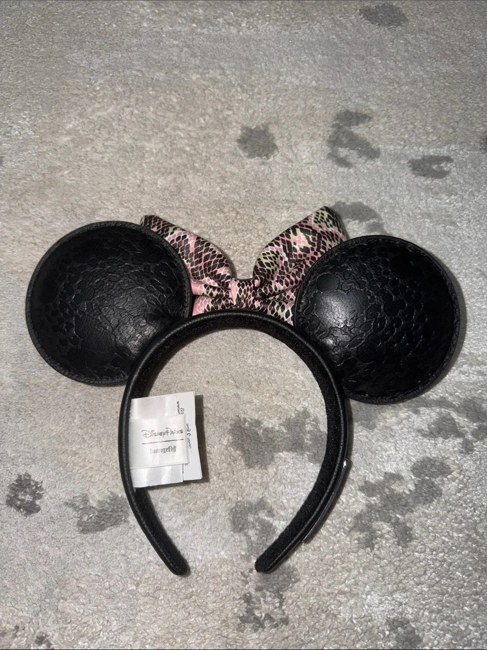 Walt Disney world black Faux Leather Minnie Ears with Pink Snake-Print animal